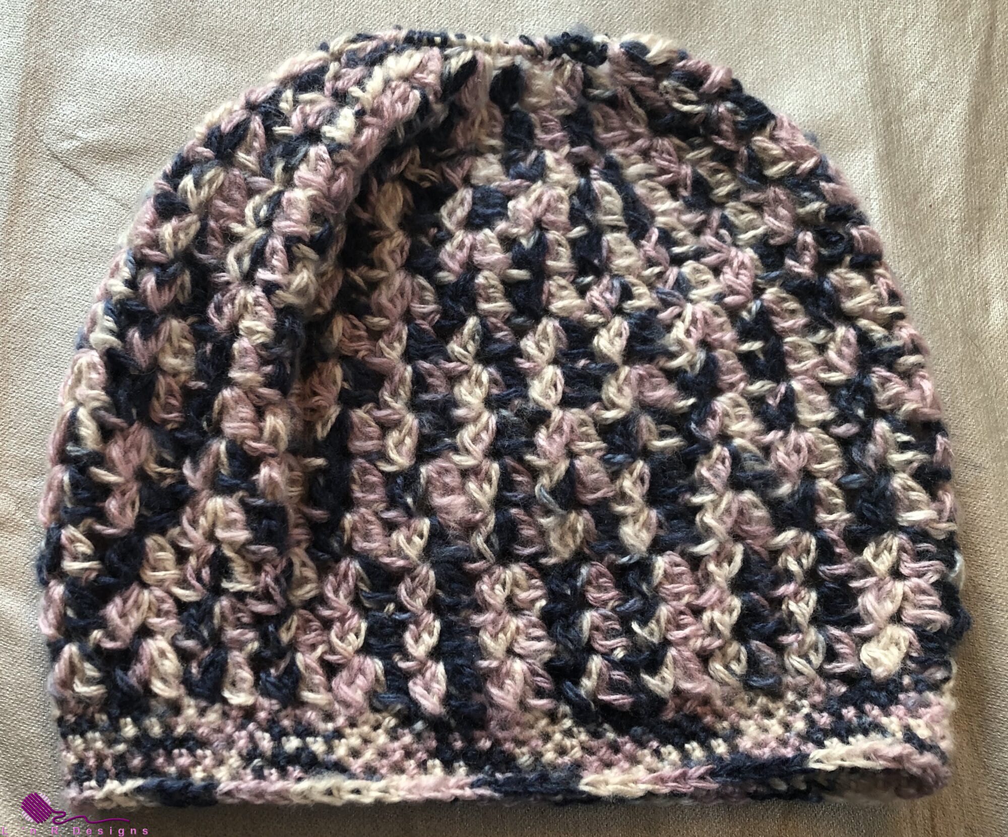 Pink, Blue, & Cream Messy Bun Hat
