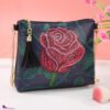Rose Crystal Rhinestone Handbag Leather Zippered Pouch with Removable Chain